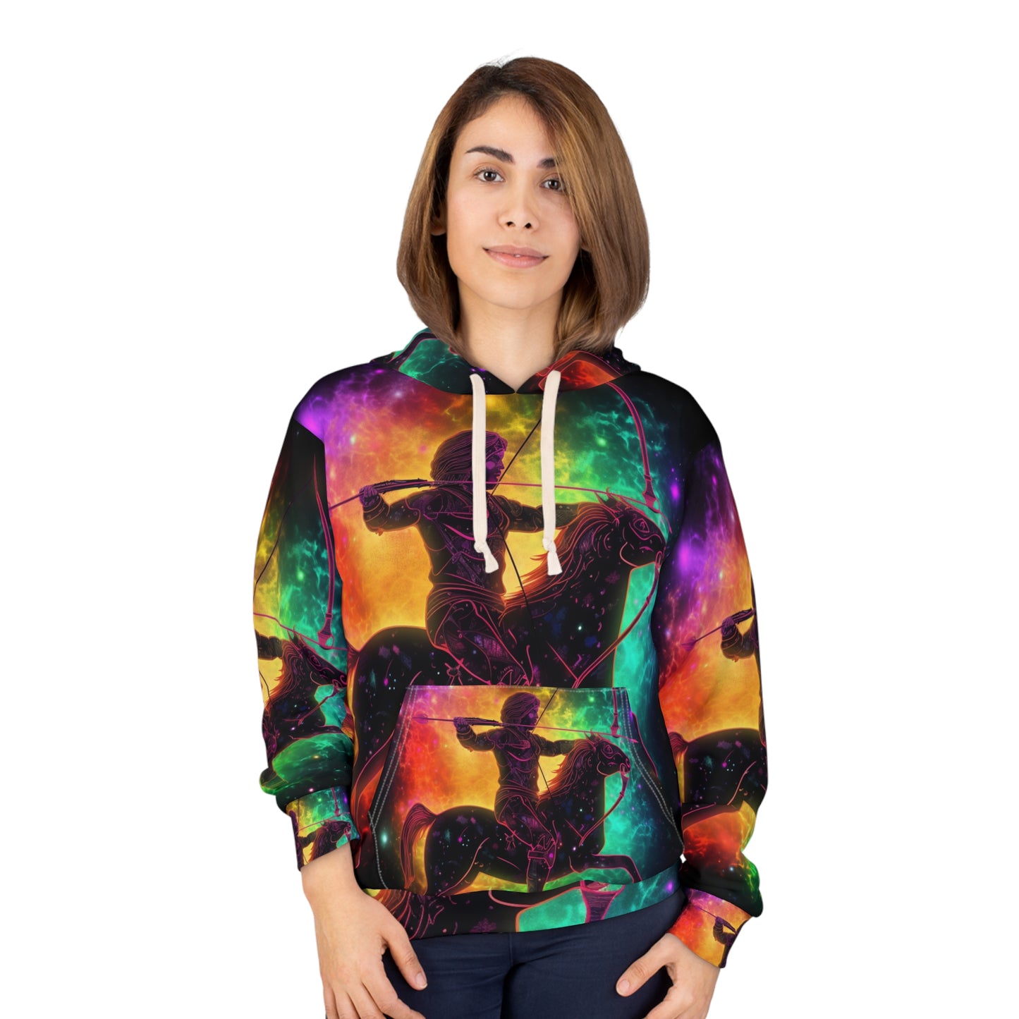 Colorful Sagittarius Zodiac Sign - Star Universe Theme - Unisex Pullover Hoodie (AOP)