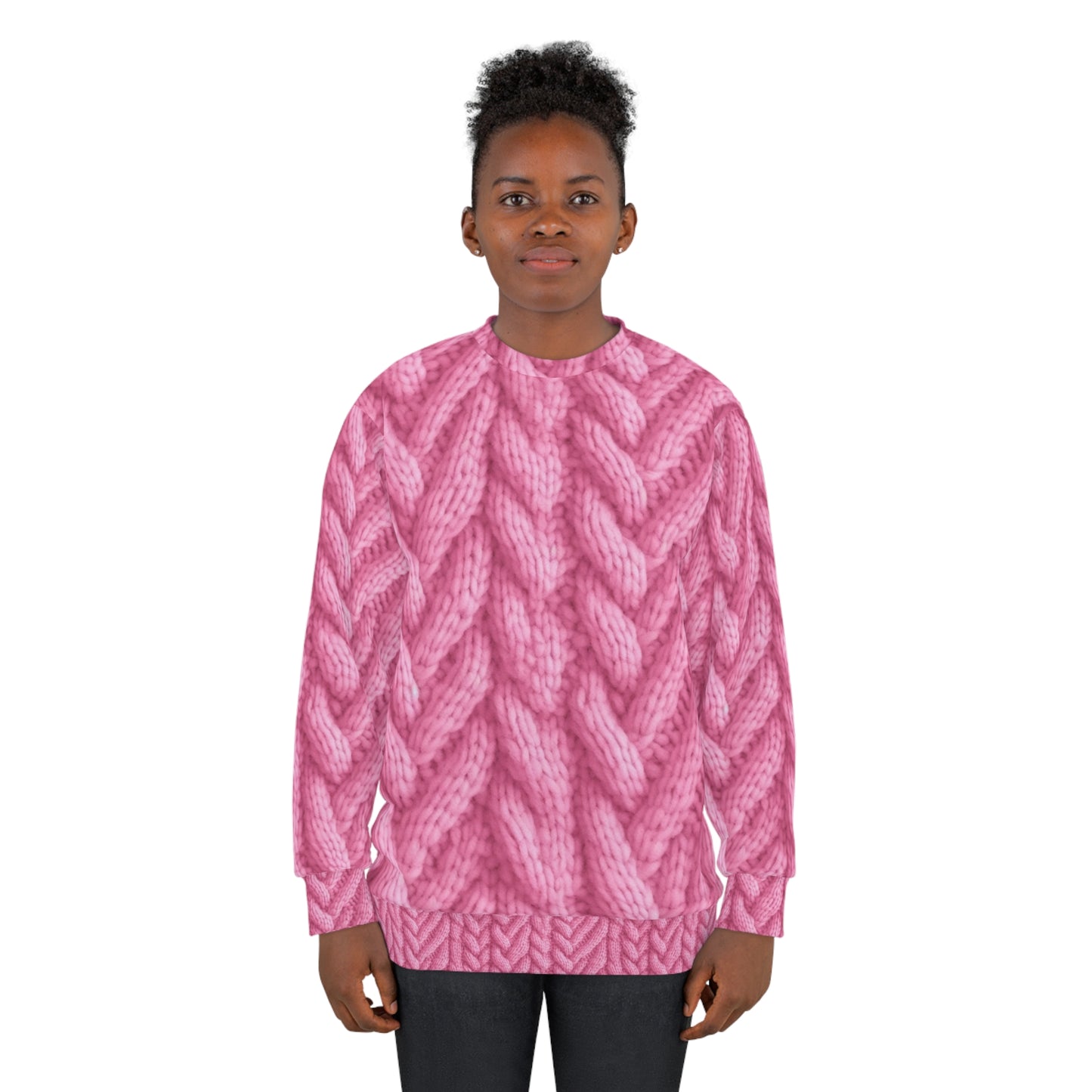 Blush Knit: Soft Hot Pink Palette Textured Fabric Design - Unisex Sweatshirt (AOP)