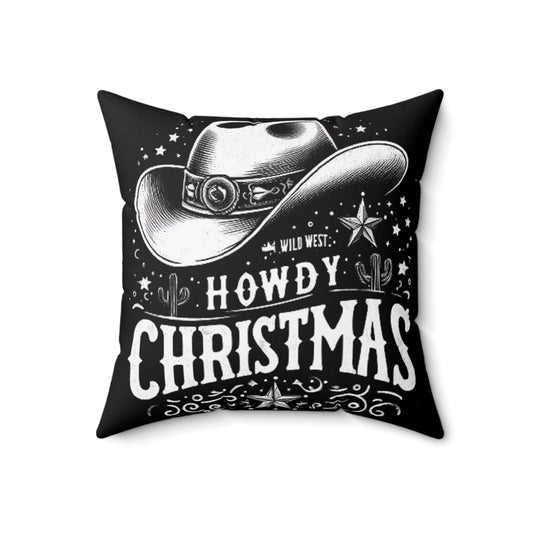 Western Winter Greetings - Christmas Starlit Night & Desert Silhouettes Holiday Cheer - Spun Polyester Square Pillow