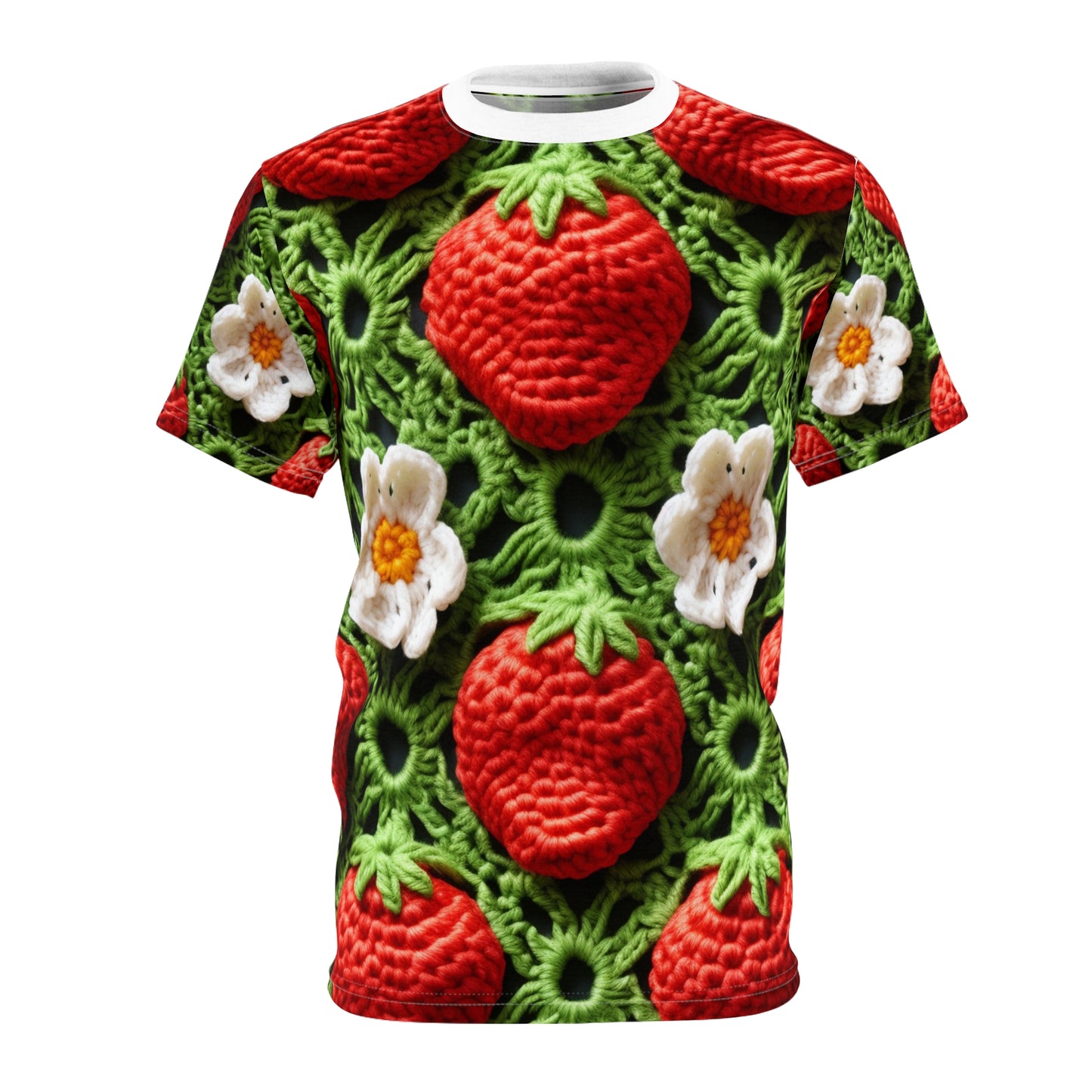 Ganchillo de campo de fresas - Forever Forest Greens - Cultivo de cosecha de bayas de frutas - Camiseta unisex de corte y costura (AOP) 