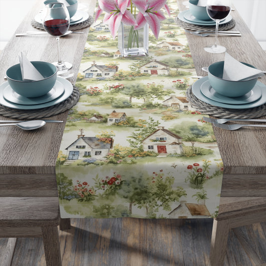 Cottagecore Classic House - Charming Rustic Grandmillenial Style - Eclectic Colors - Table Runner (Cotton, Poly)