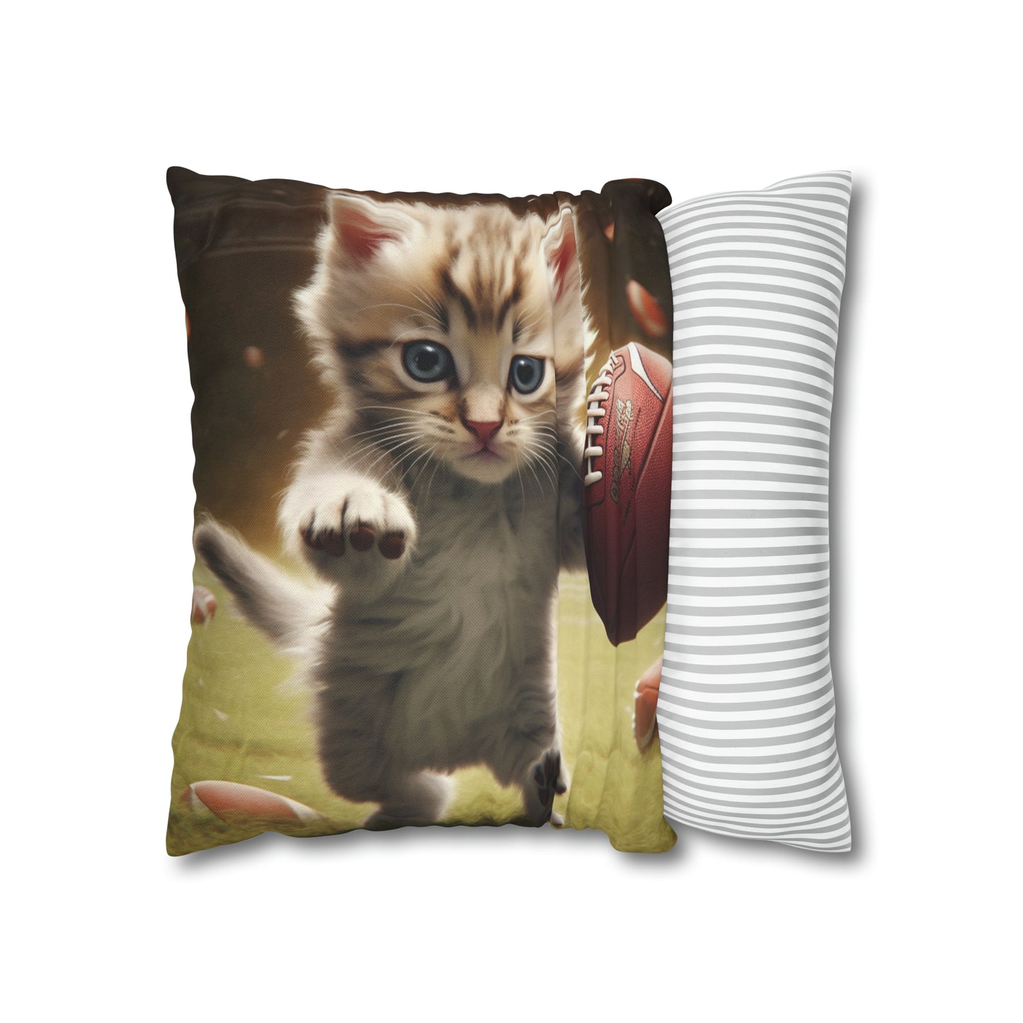 Football Kitty Fantasy: Feline Cat American Sport Quarterback - Spun Polyester Square Pillow Case