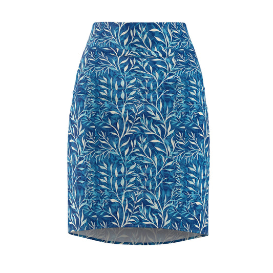 Sea Twig Blue Faux Wrap Women's Pencil Skirt (AOP)