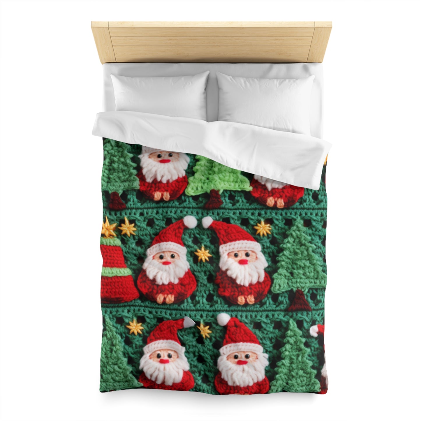 Santa Claus Crochet Pattern, Christmas Design, Festive Holiday Decor, Father Christmas Motif. Perfect for Yuletide Celebration - Microfiber Duvet Cover