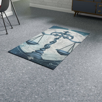 Blue Tones Libra Zodiac Cosmic Astro - Balance Scale & Symbols - Dobby Rug