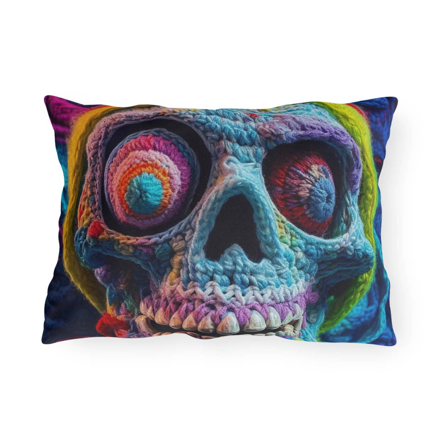 Crochet Skull Halloween Scary Horror Design - Outdoor Pillows