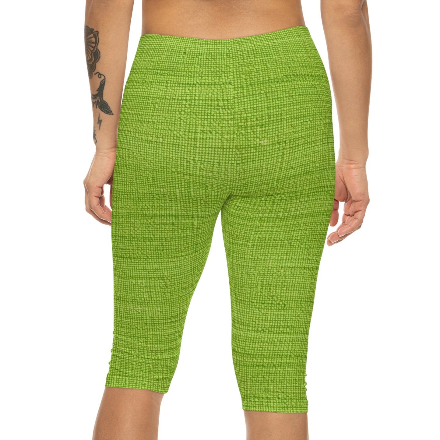 Lush Grass Neon Green: Denim-Inspired, Springtime Fabric Style - Women’s Capri Leggings (AOP)