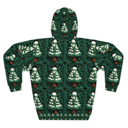 Evergreen Christmas Trees Crochet, Festive Pine Tree Holiday Craft, Yuletide Forest, Winter - Unisex Pullover Hoodie (AOP)