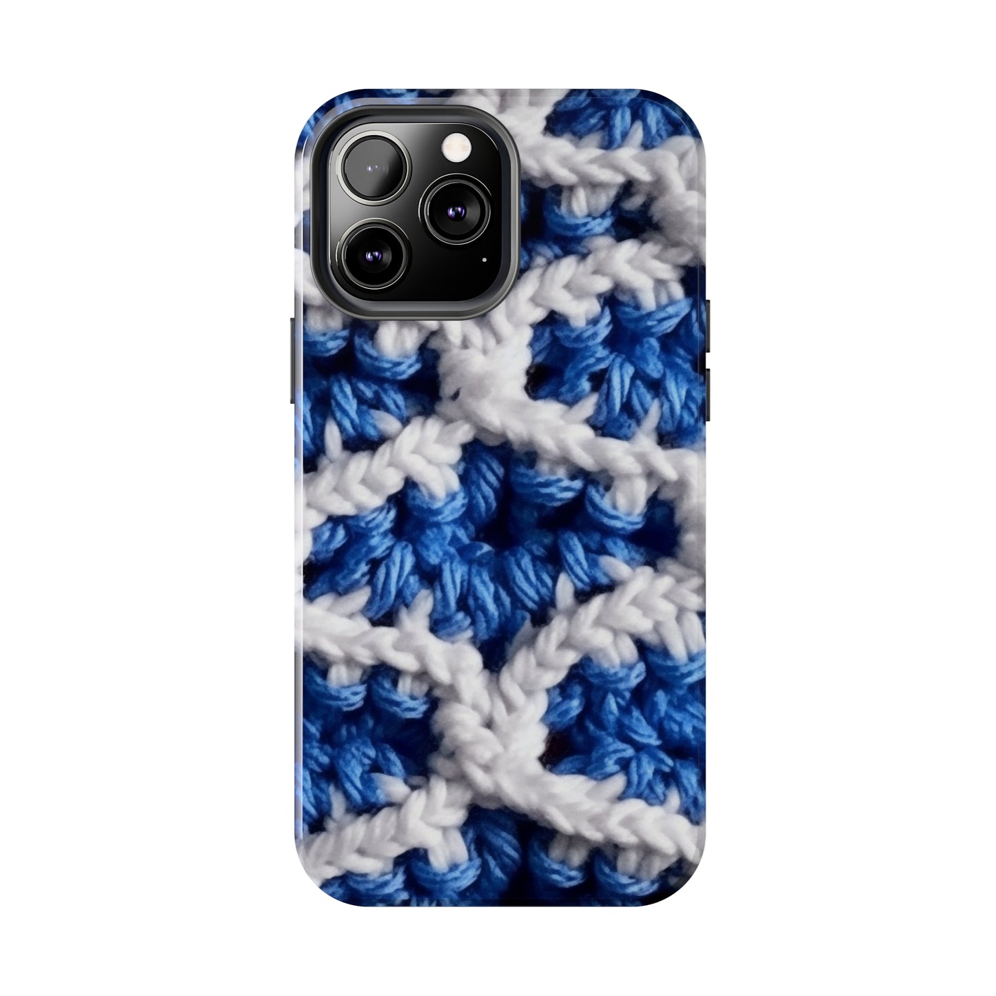 Blueberry Blue Crochet, White Accents, Classic Textured Pattern - Tough Phone Cases