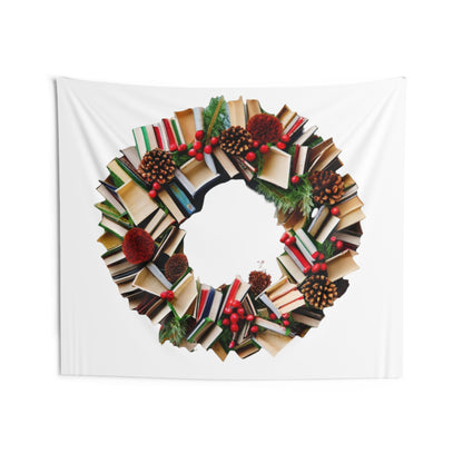 Holiday Book Wreath: Festive Literary Book Lover & Christmas Pinecone Arrangement - Indoor Wall Tapestries