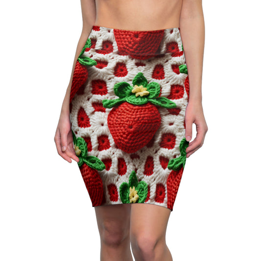 Strawberry Crochet Pattern - Amigurumi Strawberries - Fruit Design for Home and Gifts - Women's Pencil Skirt (AOP)