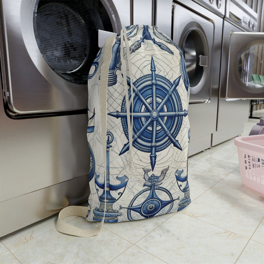 Nautical Theme Art - Anchors, Ropes, Compass Laundry Bag