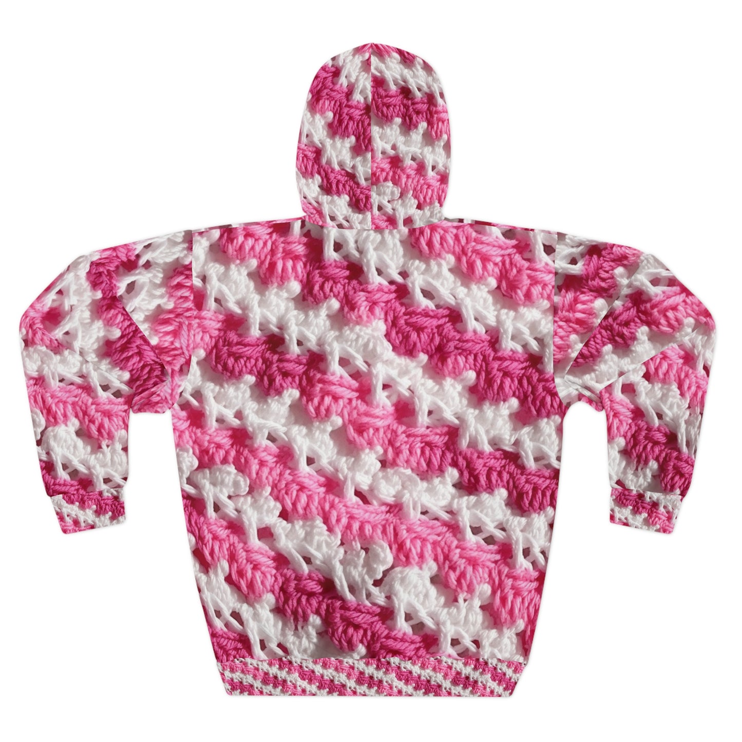 Hot Pink & White Knit, Vibrant Yarn Blend, Modern Chic Texture - Unisex Pullover Hoodie (AOP)