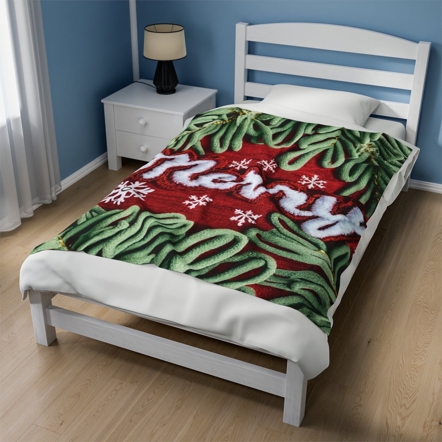 Chenille Patch Festive Design, Holiday Motif, Merry Christmas Theme, Trendy Winter Style - Velveteen Plush Blanket