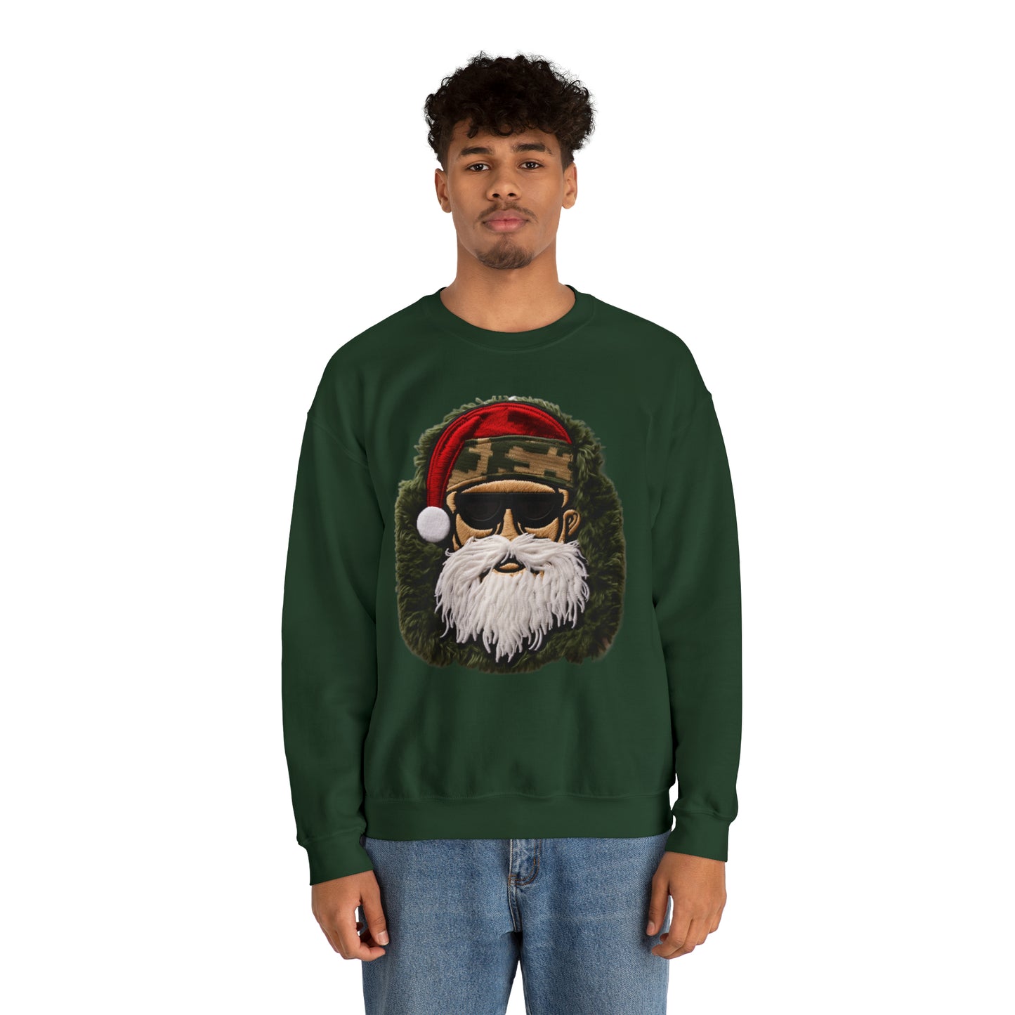 Camo Santa Chenille Patch - Military Christmas Decor - Marine Badge - Unisex Heavy Blend™ Crewneck Sweatshirt