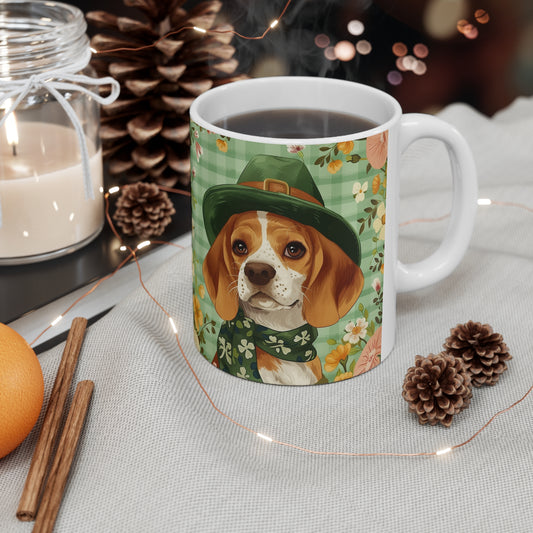 Leprechaun Day, Puppy Beagle Dog, Ceramic Mug 11oz