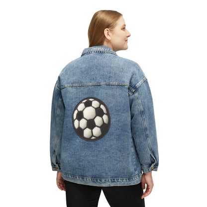 Soccer Ball Sport, Chenille Patch Graphic, Women's Denim Jacket