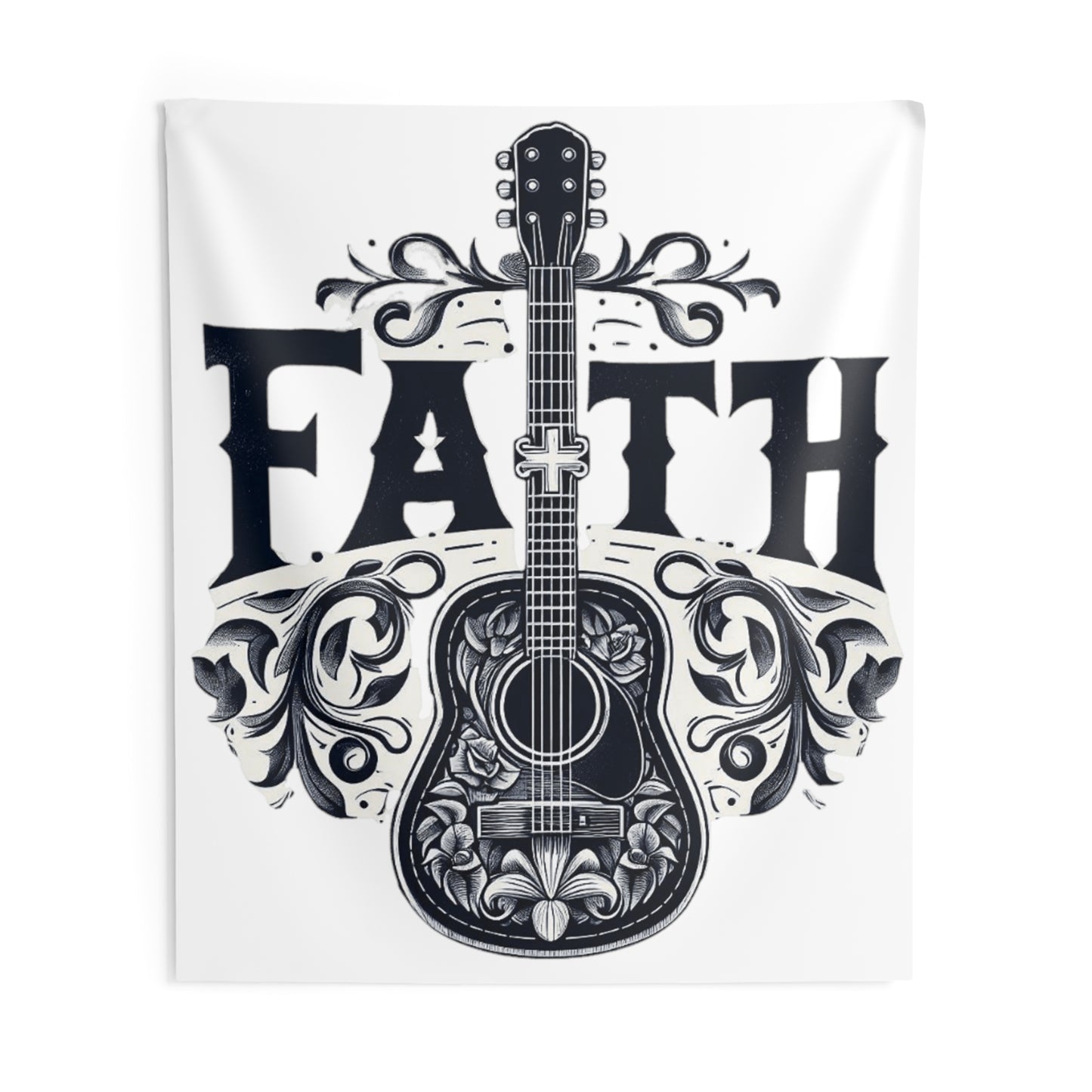 Guitar Cross Faith - Christian Gift, Love and Grace, Faithful, Jesus - Indoor Wall Tapestries