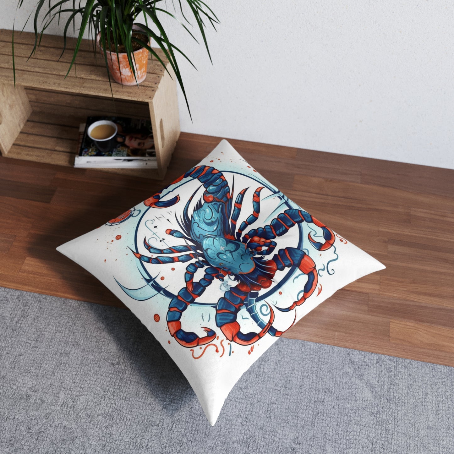 Cute Scorpio Zodiac Sign - Big Claws, Long Tail Cosmic Astrology Symbol - Tufted Floor Pillow, Square