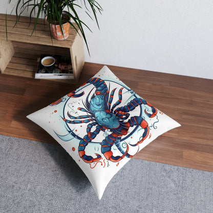 Cute Scorpio Zodiac Sign - Big Claws, Long Tail Cosmic Astrology Symbol - Tufted Floor Pillow, Square