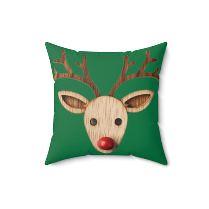 Nariz de reno rojo Navidad clásica temporada de invierno - Verde - Almohada cuadrada de poliéster hilado