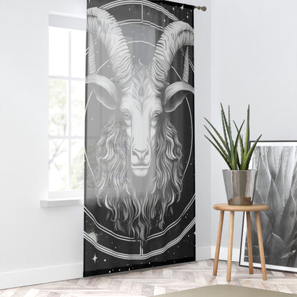 Capricorn Custom Photo Curtains, Black White Goat Design, 100% Polyester, One-Sided Print