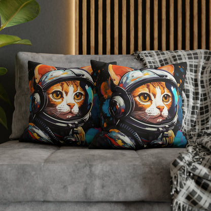 Astro Cat Adventure Feline - Pop Art, Floating in Cosmic Space - Spun Polyester Square Pillow Case