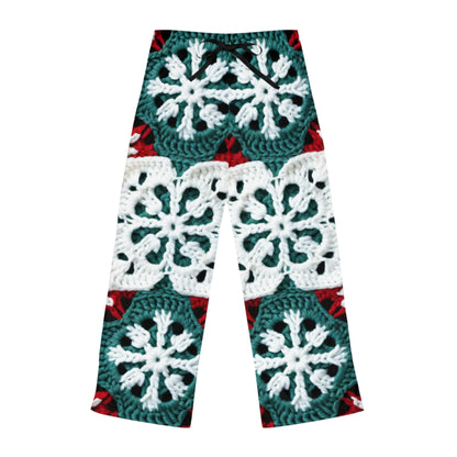 Christmas Snowflake Crochet, Festive Yuletide, Winter Wonderland Craft, Ice Crystal, Holiday Decor, Seasonal Adornments - Women's Pajama Pants (AOP)