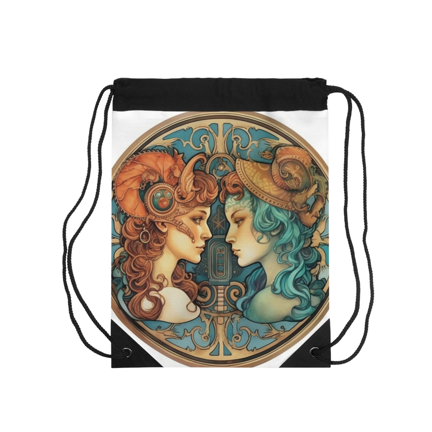 Steampunk Gemini - Dualistic Motifs & Vibrant Contrast - Drawstring Bag