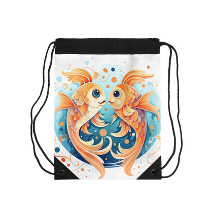 Charming Cartoon Fish Pisces - Dreamy Zodiac Illustration - Drawstring Bag