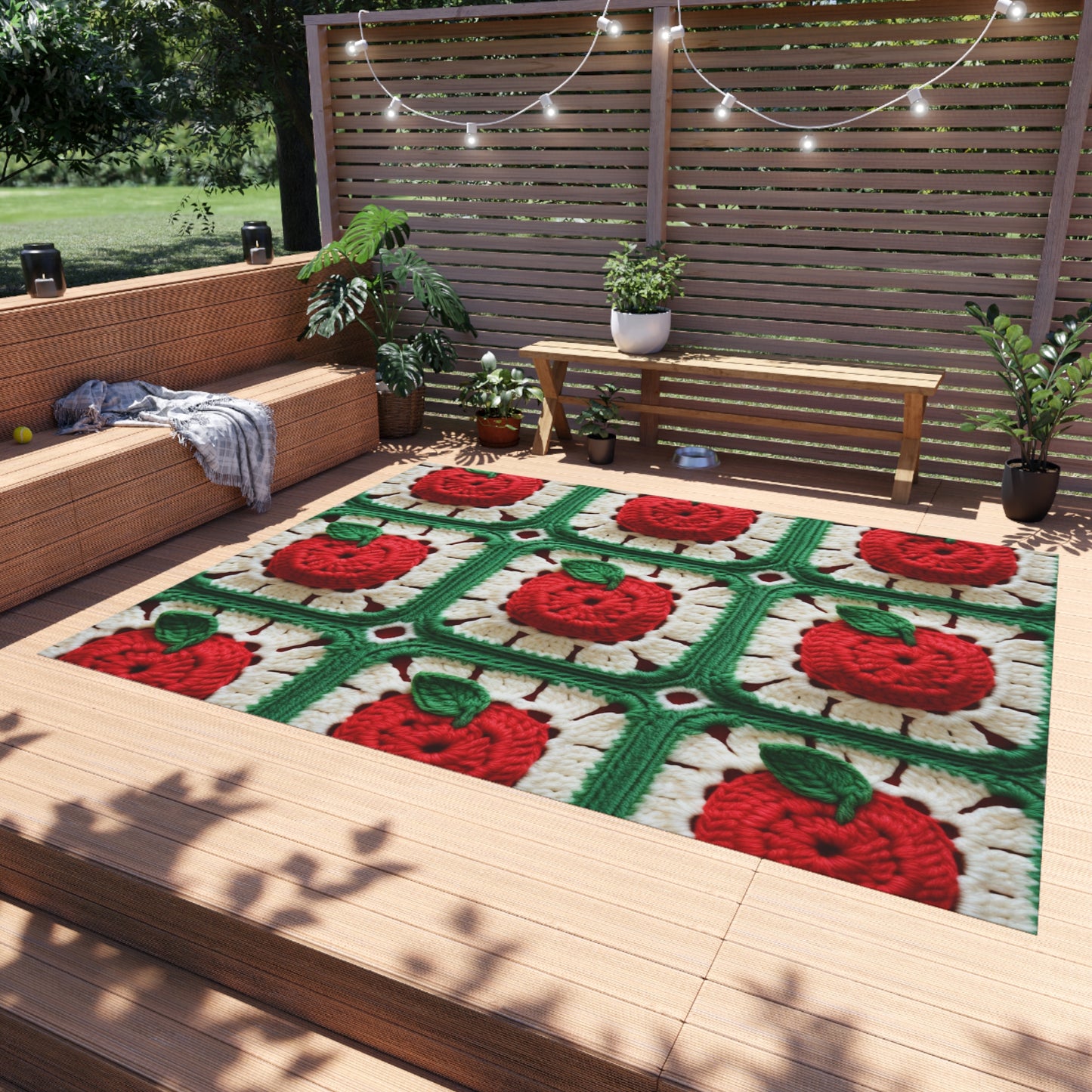 Apple Granny Square Crochet Pattern: Wild Fruit Tree, Delicious Red Design - Outdoor Rug