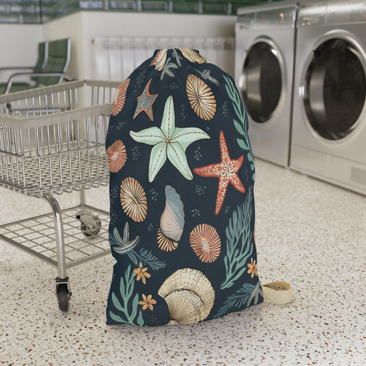 Seashells & Starfish Marine-Inspired Pattern Laundry Bag