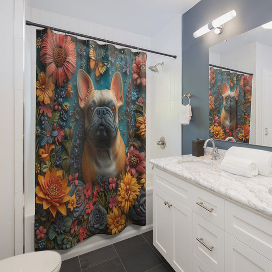Cute French Bull Dog, 3d Style, Shower Curtains