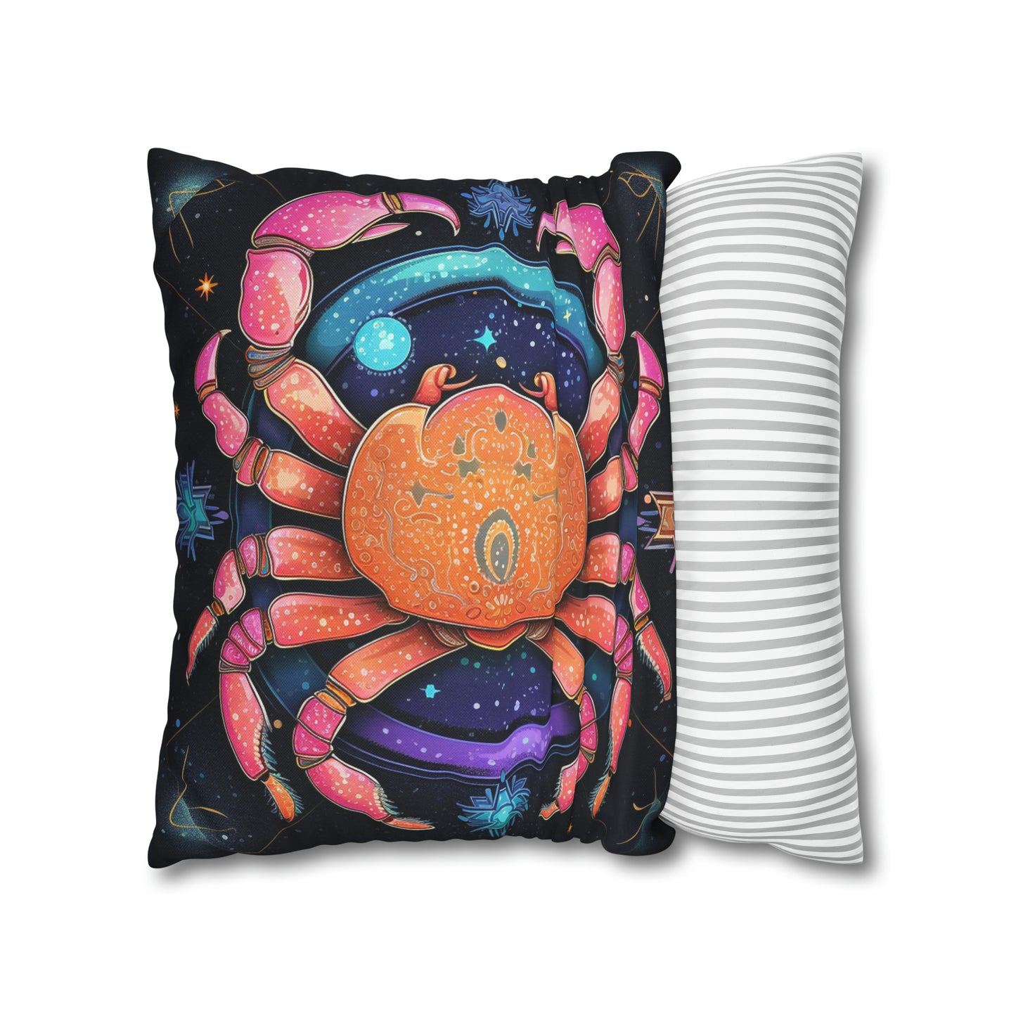 Rainbow Celestial Crab - Vibrant Cancer Zodiac Sign Art - Spun Polyester Square Pillow Case