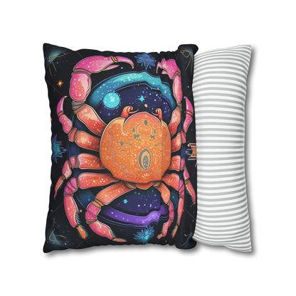 Rainbow Celestial Crab - Vibrant Cancer Zodiac Sign Art - Spun Polyester Square Pillow Case