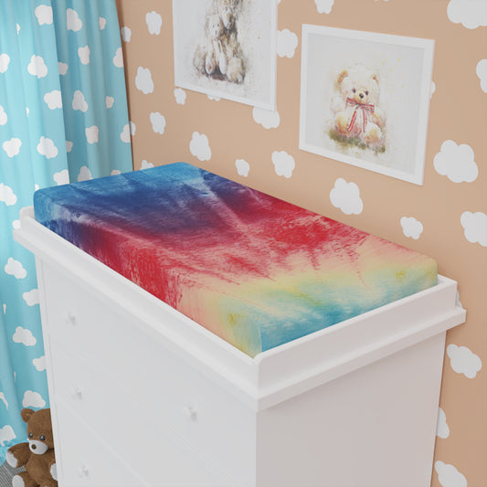 Rainbow Tie-Dye Denim: Vibrant Multi-Color, Fabric Design Spectacle - Baby Changing Pad Cover