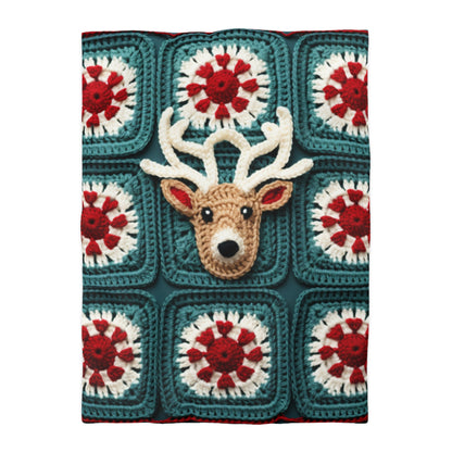 Christmas Reindeer Crochet, Wintry Wonderland Design, Festive Stag Motif. Embrace the Holiday Spirit - Microfiber Duvet Cover