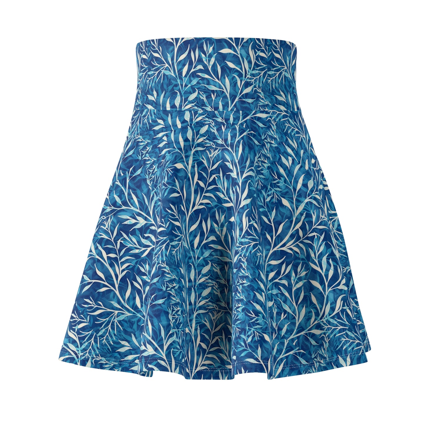 Sea Twig Blue Faux Wrap Women's Skater Skirt (AOP)