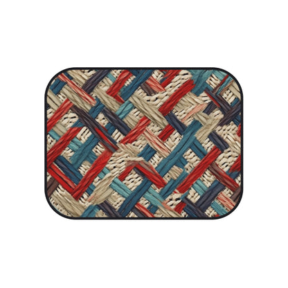 Colorful Yarn Knot: Denim-Inspired Fabric in Red, White, Light Blue - Car Mats (Set of 4)