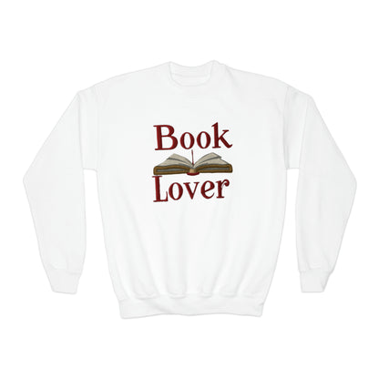 Open Book Embroidery Art: Book Lover Text for Avid Readers - Youth Crewneck Sweatshirt