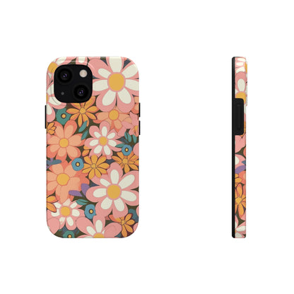 Groovy 1960s 1970s Pink & Orange Daisy Mod Floral - Tough Phone Cases