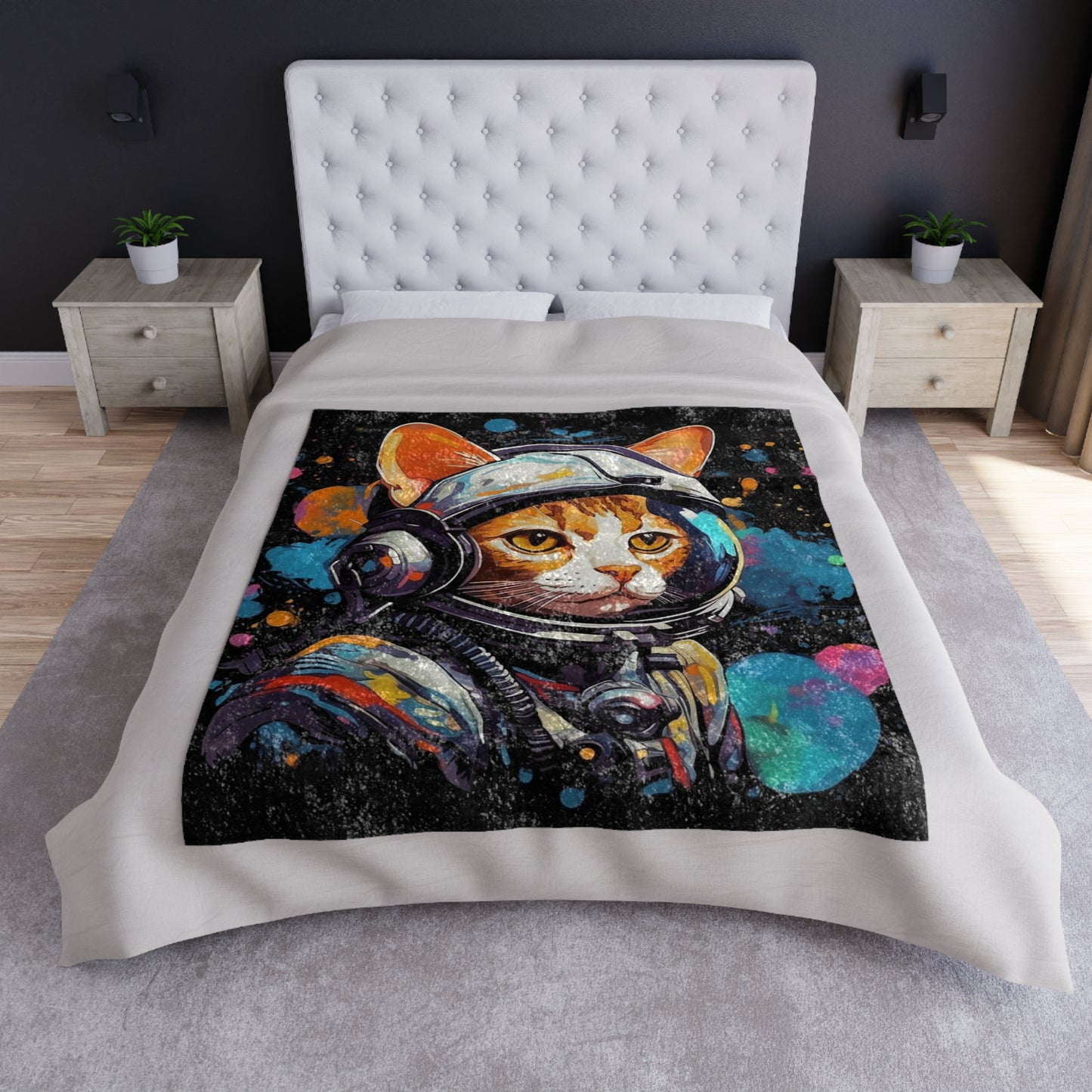 Astro Cat Adventure Feline - 宇宙空間に浮かぶポップアート - クラッシュベルベットブランケット