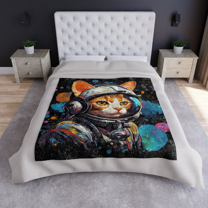 Astro Cat Adventure Feline - 宇宙空間に浮かぶポップアート - クラッシュベルベットブランケット