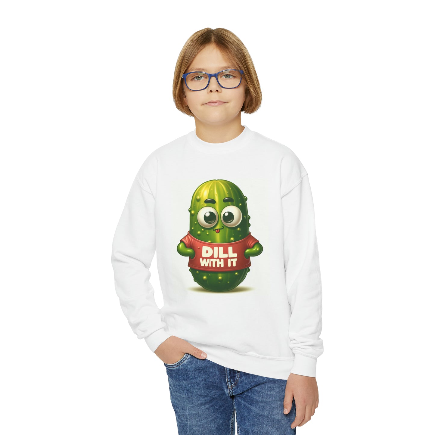 Pickle Shirt, Funny Gift, Dill With It, Youth Crewneck Sweatshirt