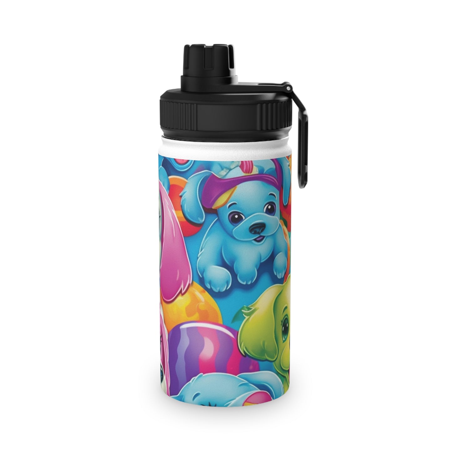 Happy Puppy & Dog Design - Vivid and Eye-Catching - Stainless Steel Water Bottle, Sports Lid