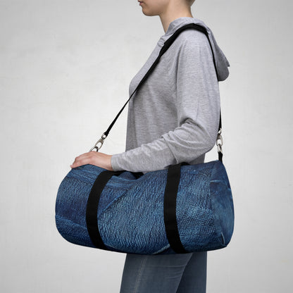 Dark Blue: Distressed Denim-Inspired Fabric Design - Duffel Bag