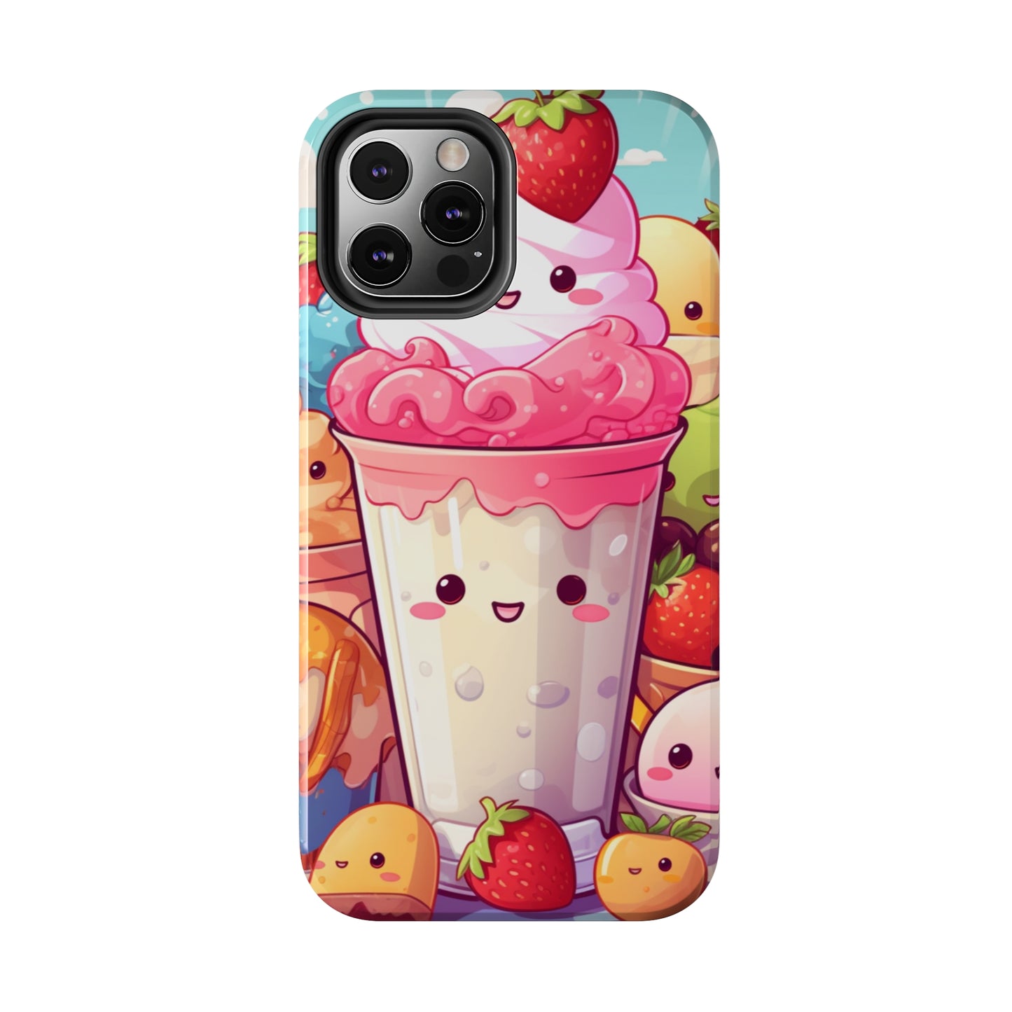 Strawberry Japan Milkshake - Kawaii Dessert Delight - Sweet Berry Anime Character - Tough Phone Cases