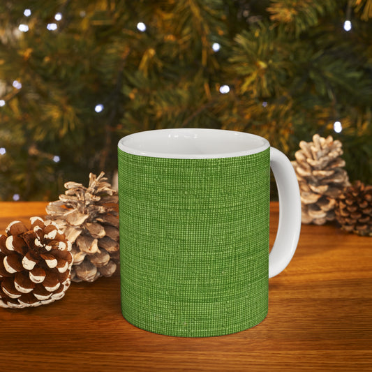 Olive Green Denim-Style: Seamless, Textured Fabric - Ceramic Mug 11oz