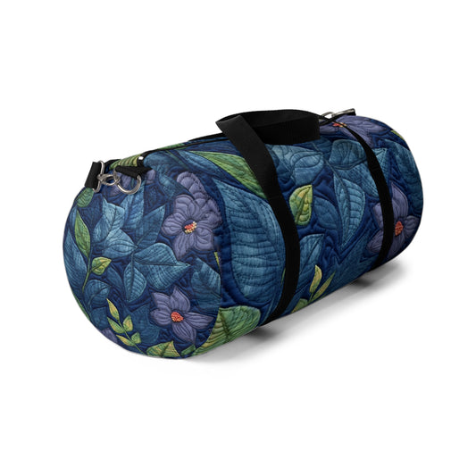 Floral Embroidery Blue: Denim-Inspired, Artisan-Crafted Flower Design - Duffel Bag