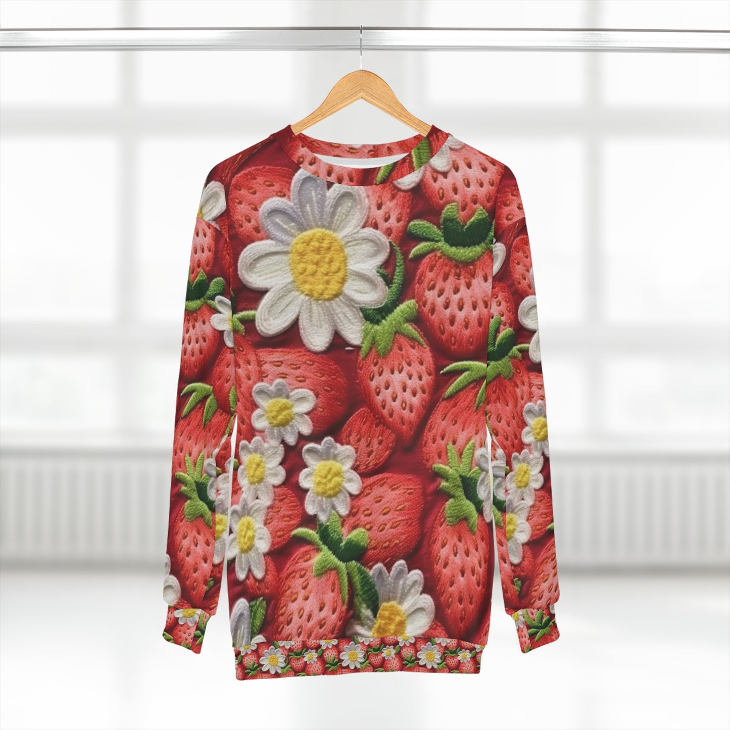 Diseño de bordado de fresas y fresas - Fruta dulce de bayas rojas frescas - Sudadera unisex (AOP) 